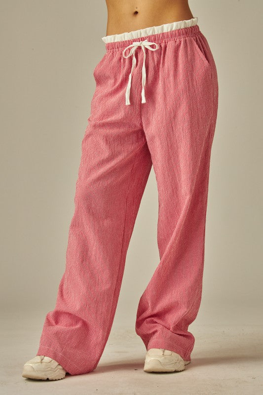 Boxer Waist Gingham Pajama Pants With Pocket