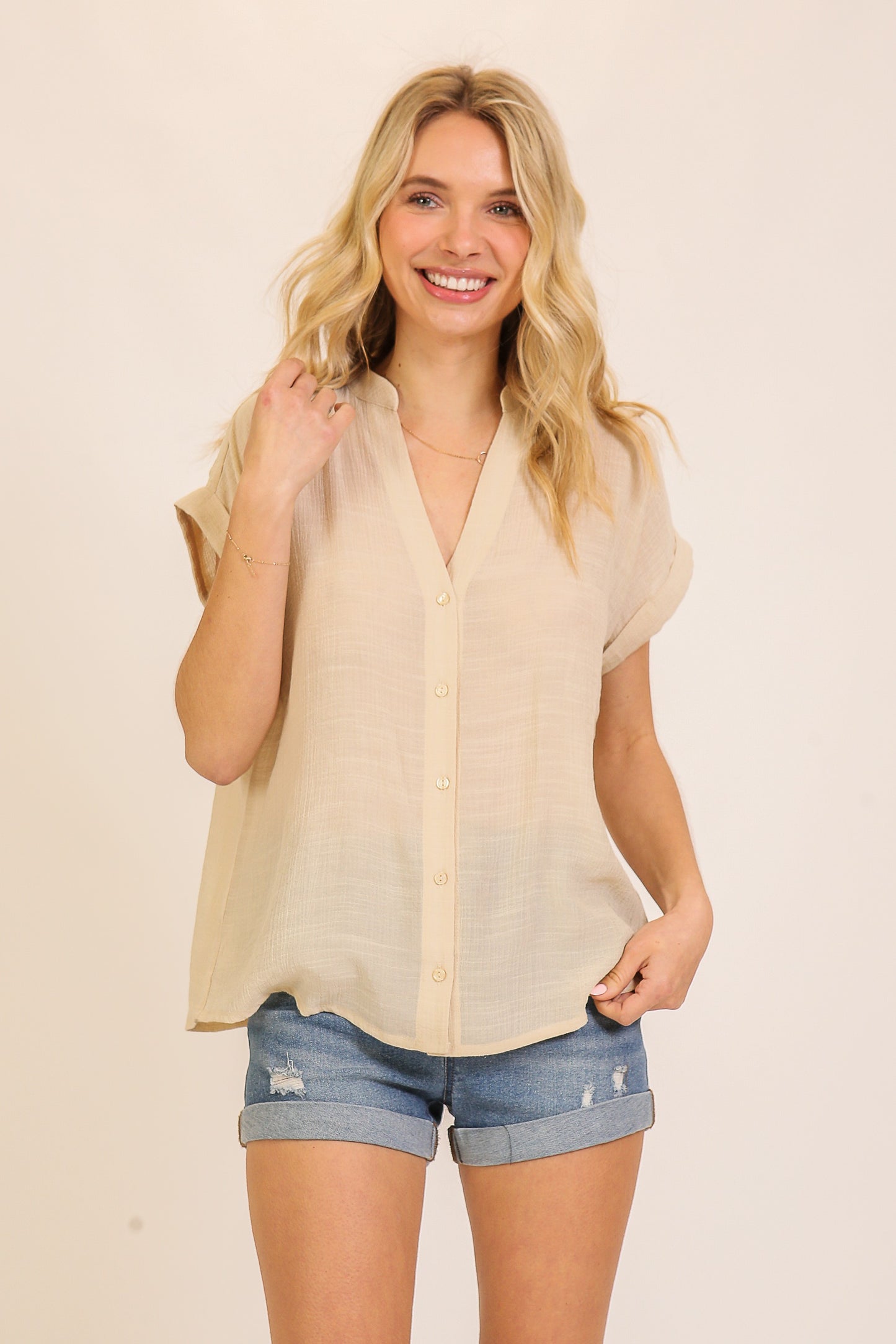 Arena Linen Button Down Top
