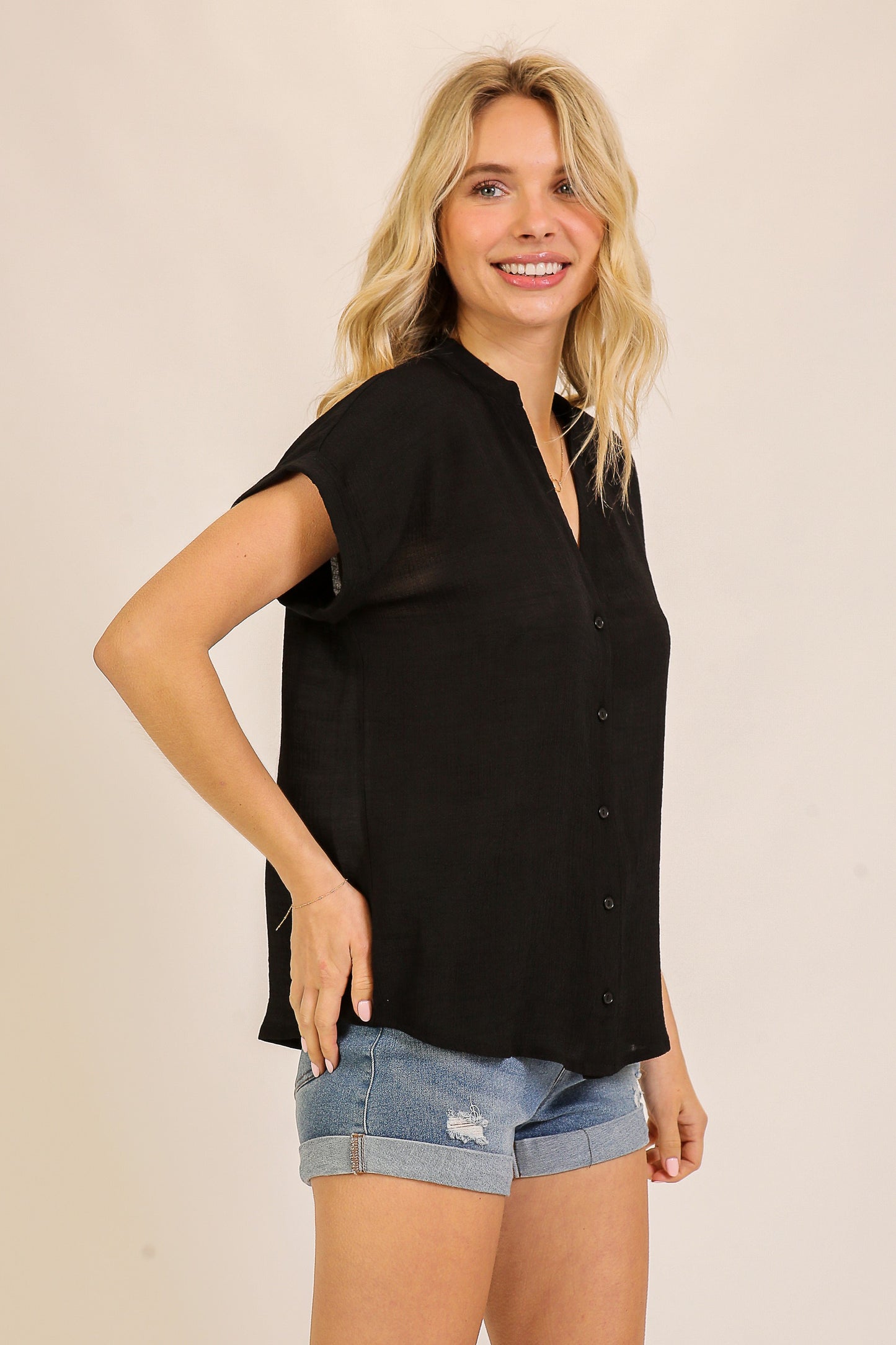 Arena Linen Button Down Top