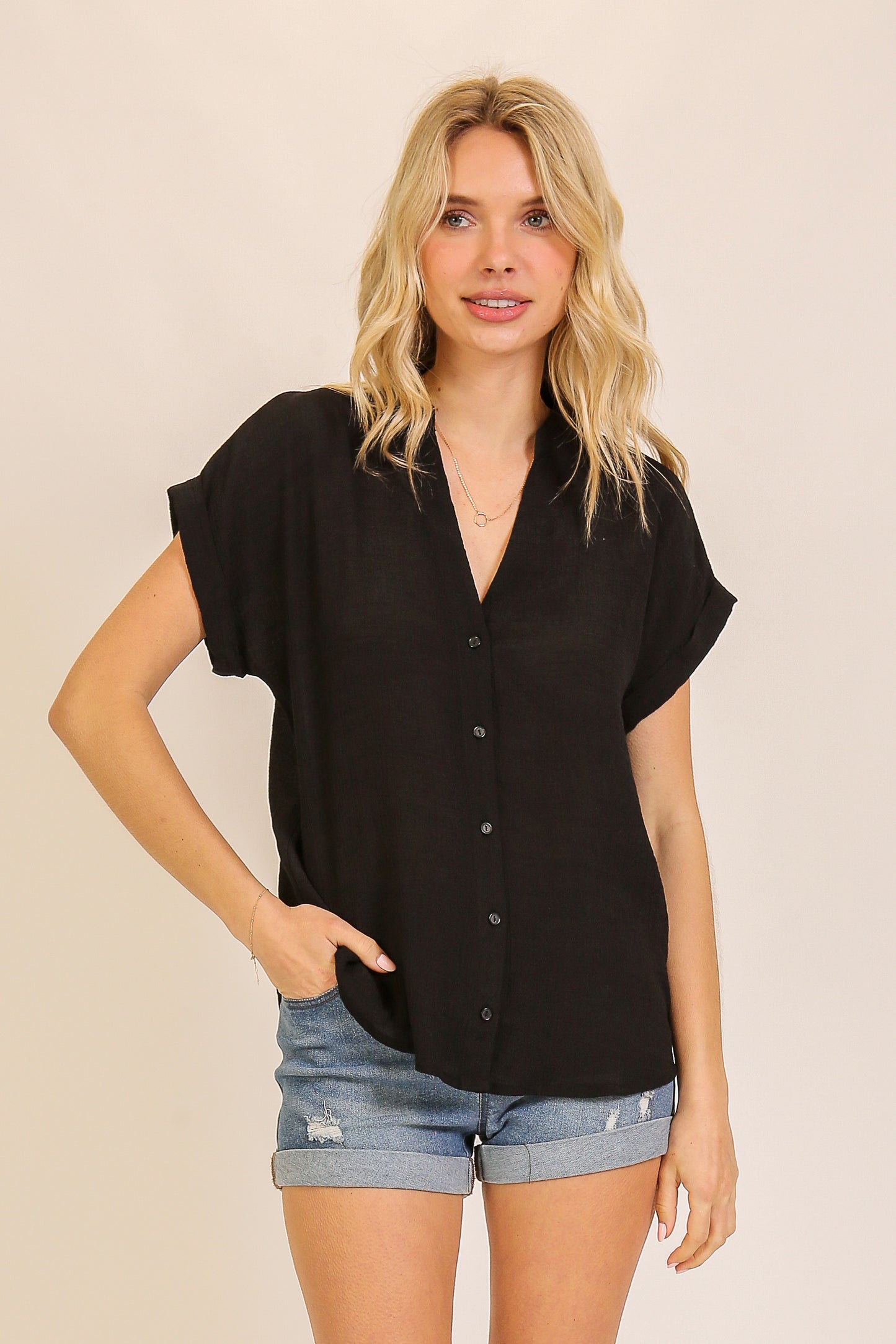 Arena Linen Button Down Top