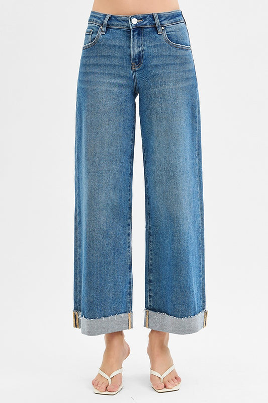 Risen Low Rise Ankle Wide Cuffed Jeans