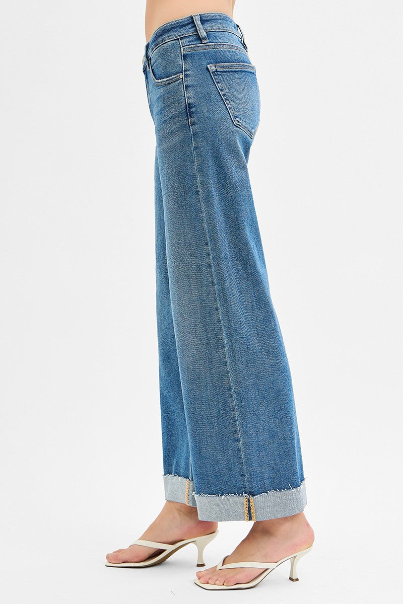 Risen Low Rise Ankle Wide Cuffed Jeans