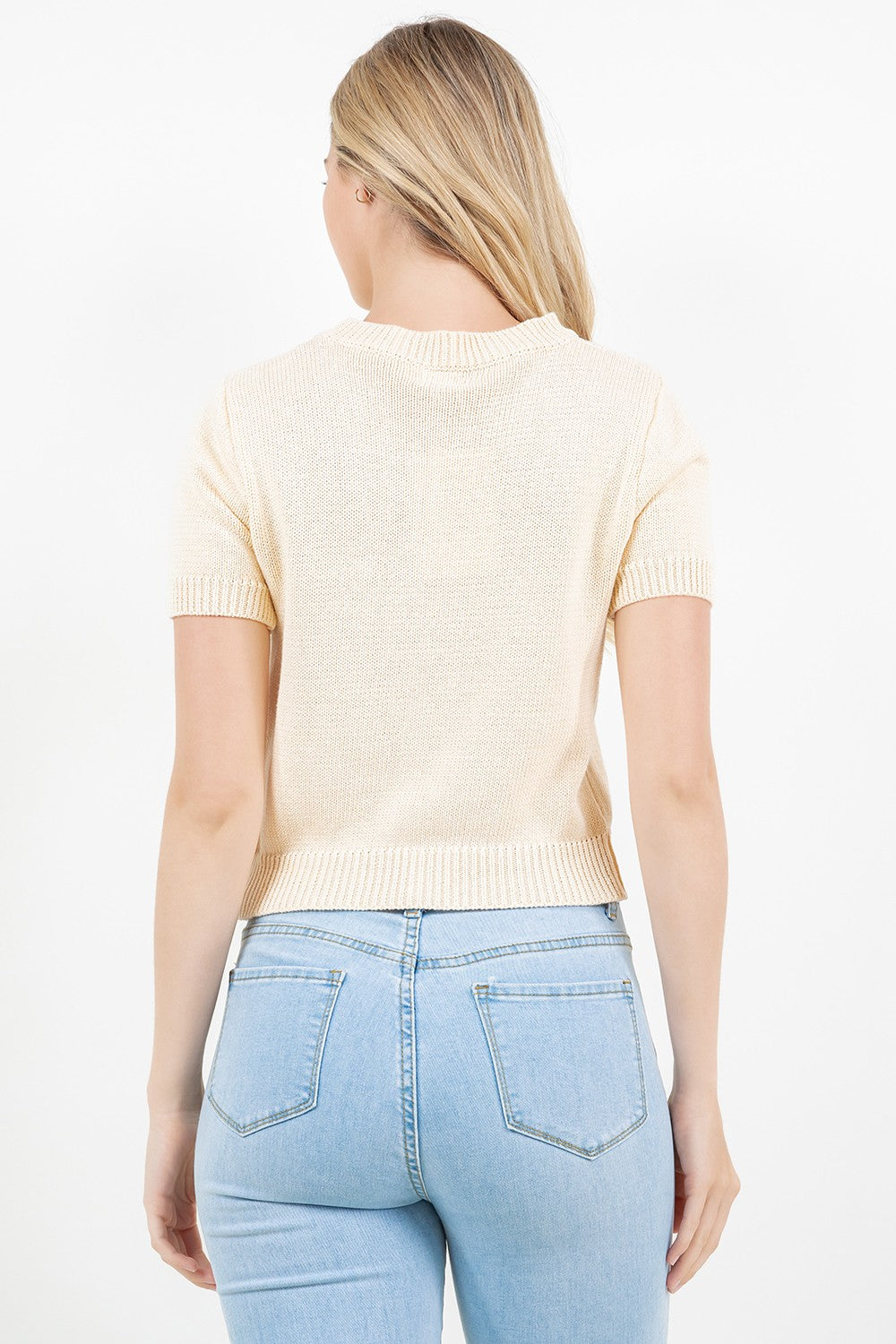 Short Sleeved Embroidered Flower Top