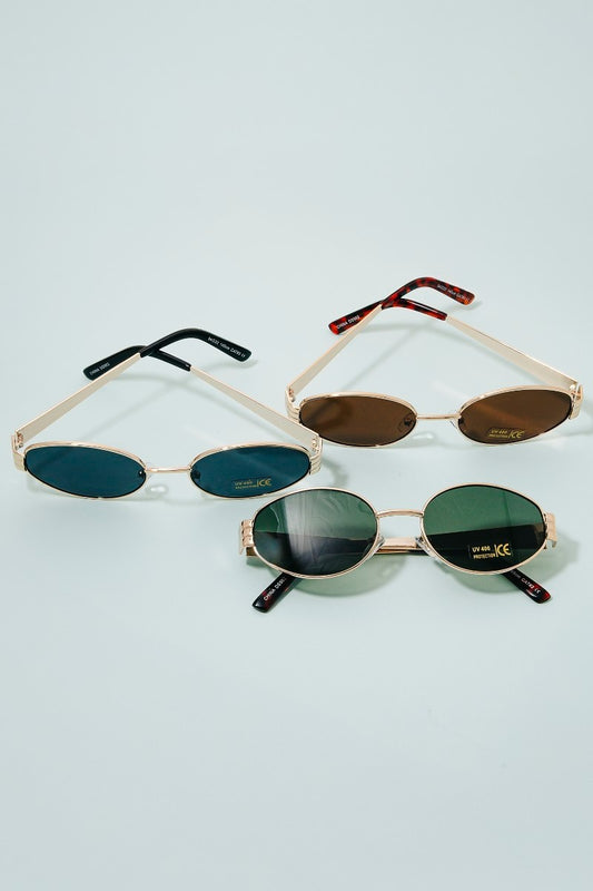 Oval Lens Metallic Frame Sunglasses Set