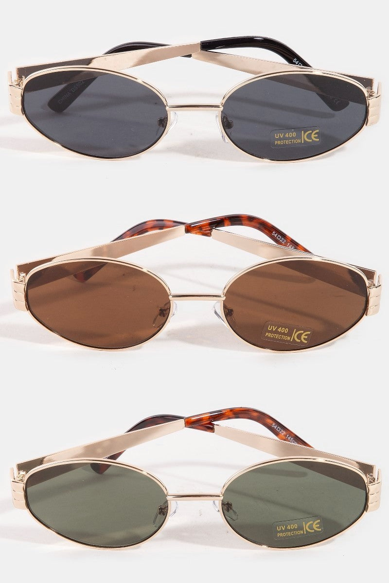 Oval Lens Metallic Frame Sunglasses Set