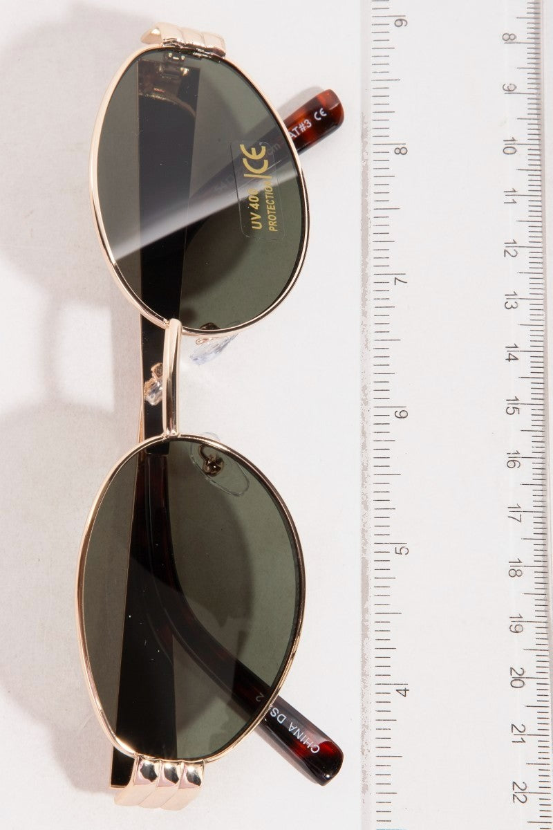 Oval Lens Metallic Frame Sunglasses Set