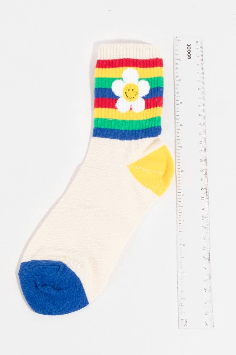 Rainbow Flower Striped Happy Face Socks