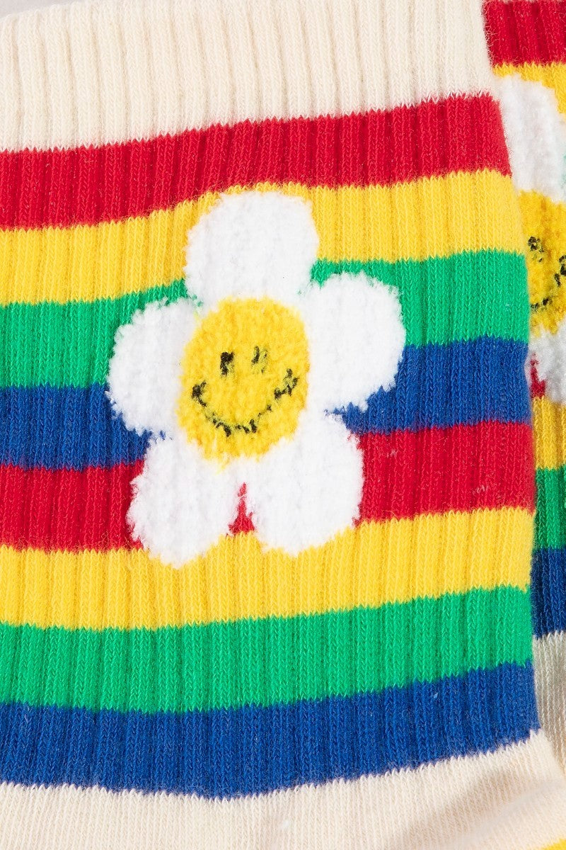 Rainbow Flower Striped Happy Face Socks