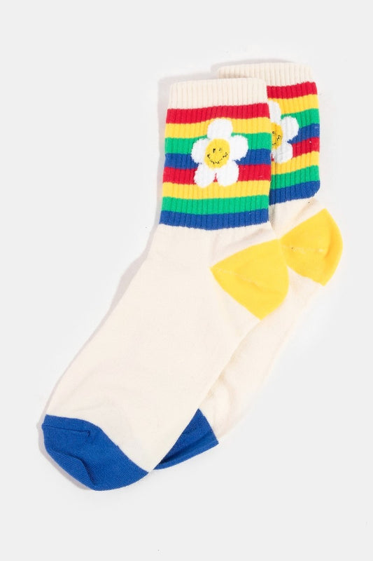 Rainbow Flower Striped Happy Face Socks