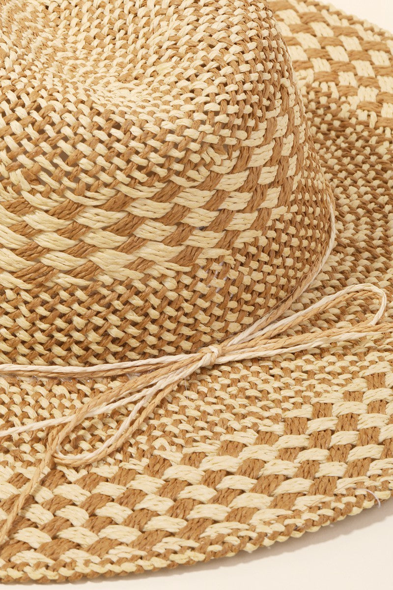 Checkered Straw Weave Sun Hat