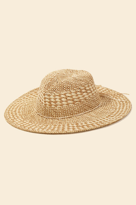 Checkered Straw Weave Sun Hat