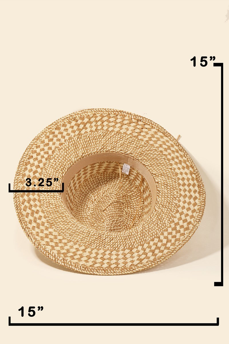 Checkered Straw Weave Sun Hat