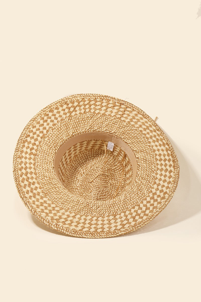 Checkered Straw Weave Sun Hat