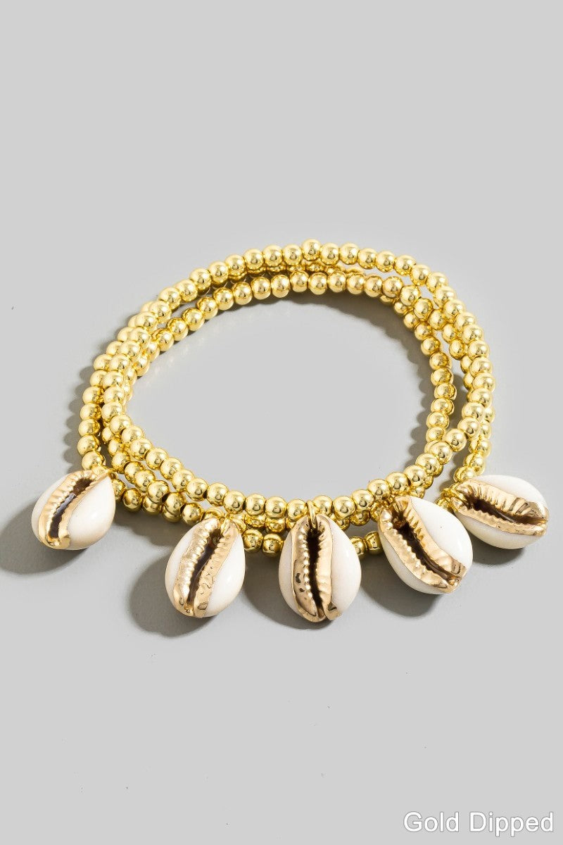 Coastal Beaded Bracelets with Seashell Charms