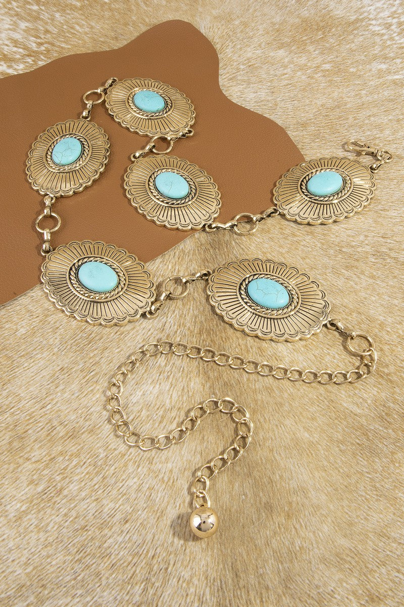 Sunburst Turquoise Concho Wide Chain Belt