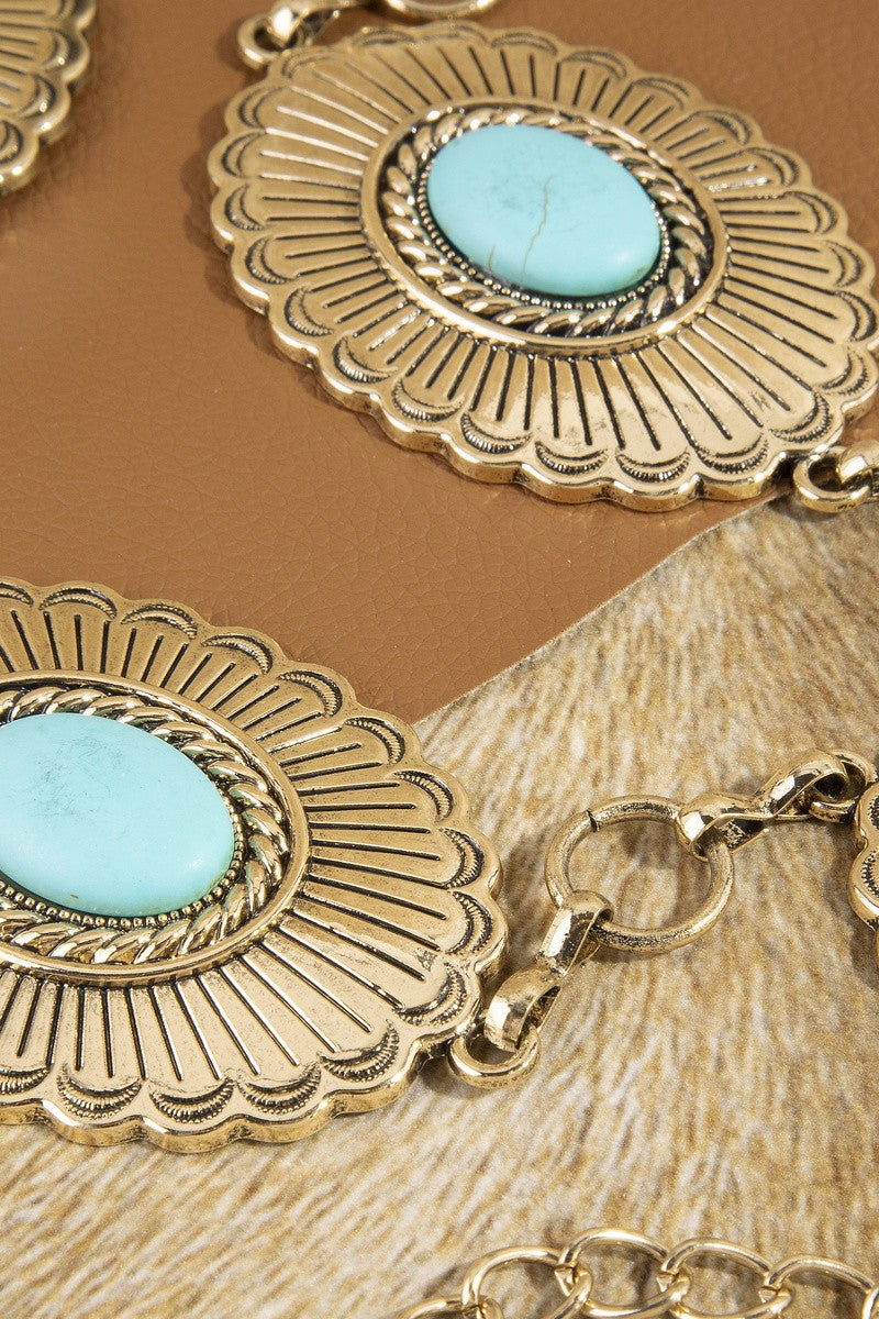 Sunburst Turquoise Concho Wide Chain Belt