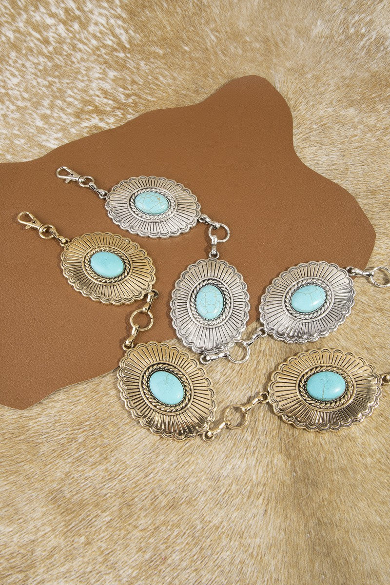 Sunburst Turquoise Concho Wide Chain Belt