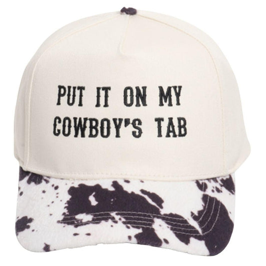 Put It On My Cowboy's Tab Cow Print Cap