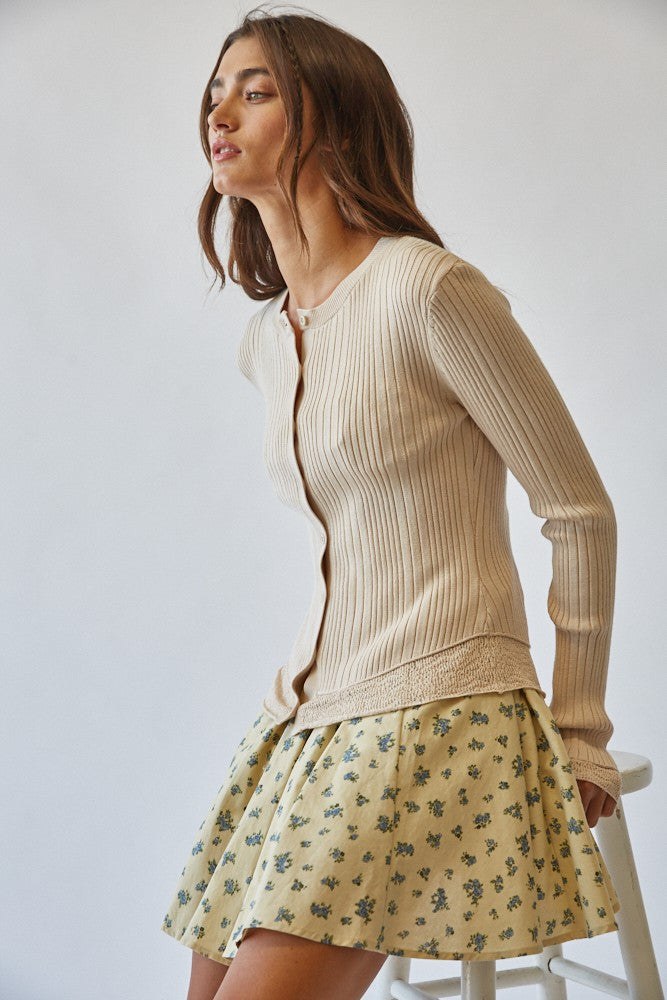 Lace Hem Rib Knit Cardigan