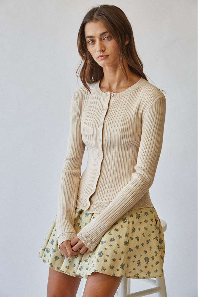 Lace Hem Rib Knit Cardigan