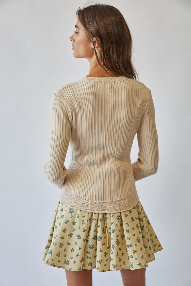 Lace Hem Rib Knit Cardigan