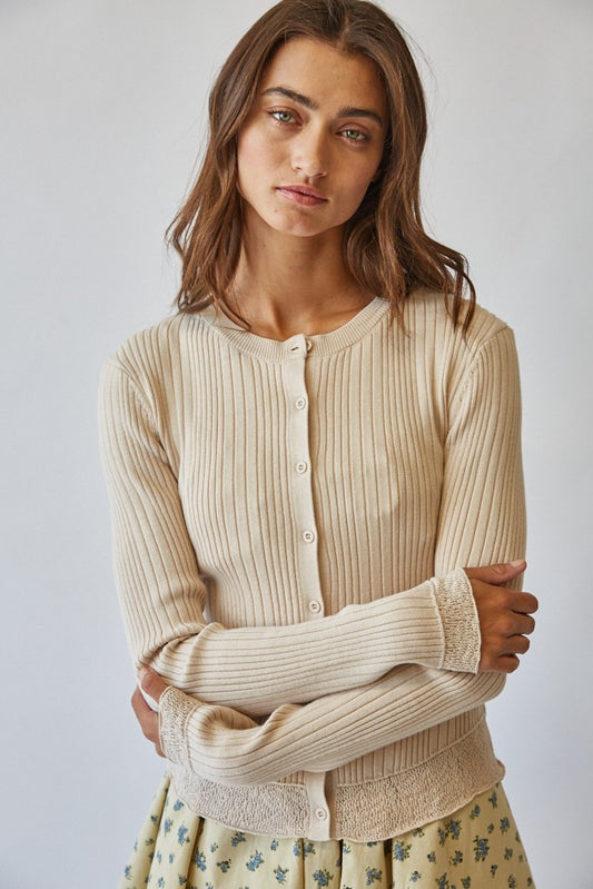 Lace Hem Rib Knit Cardigan