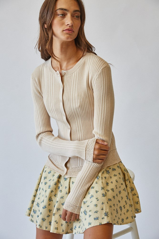 Lace Hem Rib Knit Cardigan