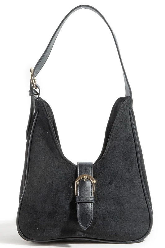 Buckle Accent Faux Suede Hand Bag