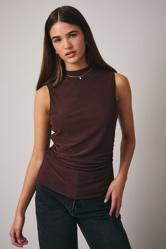 Mamacita Mock Neck Sleeveless Mesh Top