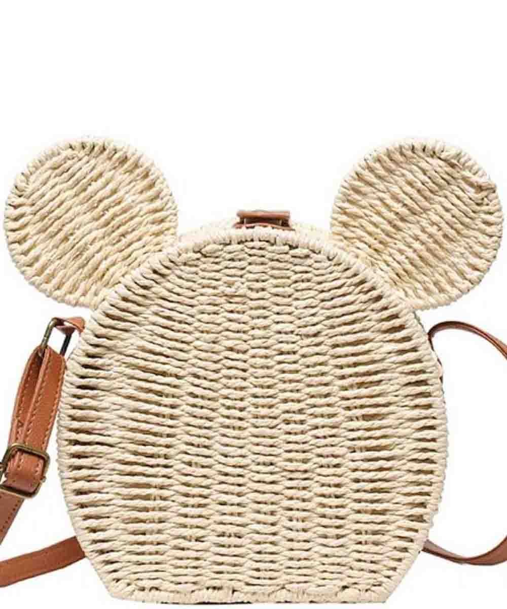 Mouse Ear Rattan Straw Wicker Shoulder Bag