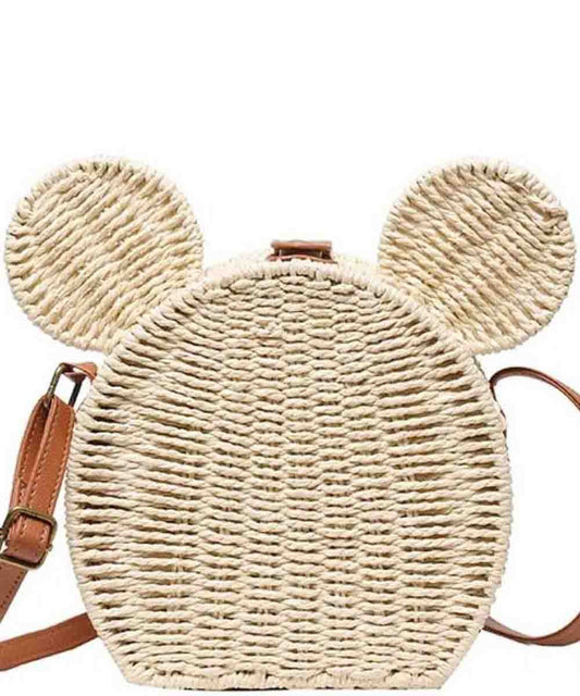 Mouse Ear Rattan Straw Wicker Shoulder Bag
