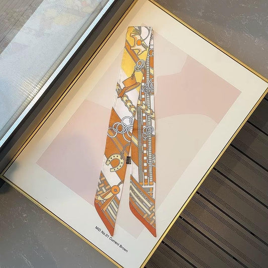 Chain Buckle Icon Print Silky Twilly Scarf