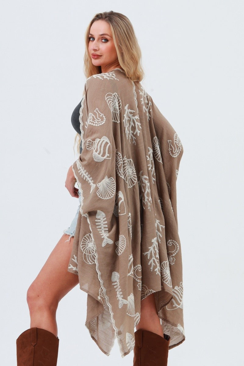 Seahorse Coral Embroidery Kimono