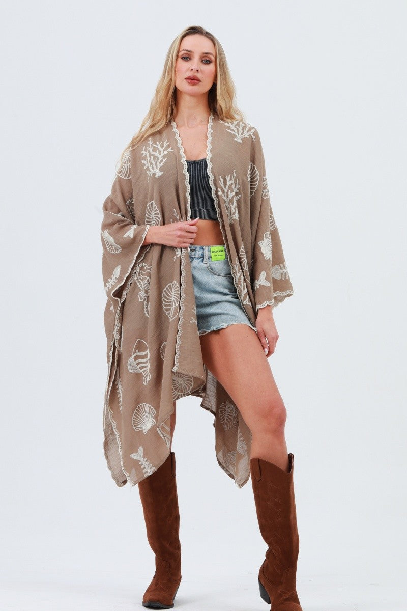 Seahorse Coral Embroidery Kimono