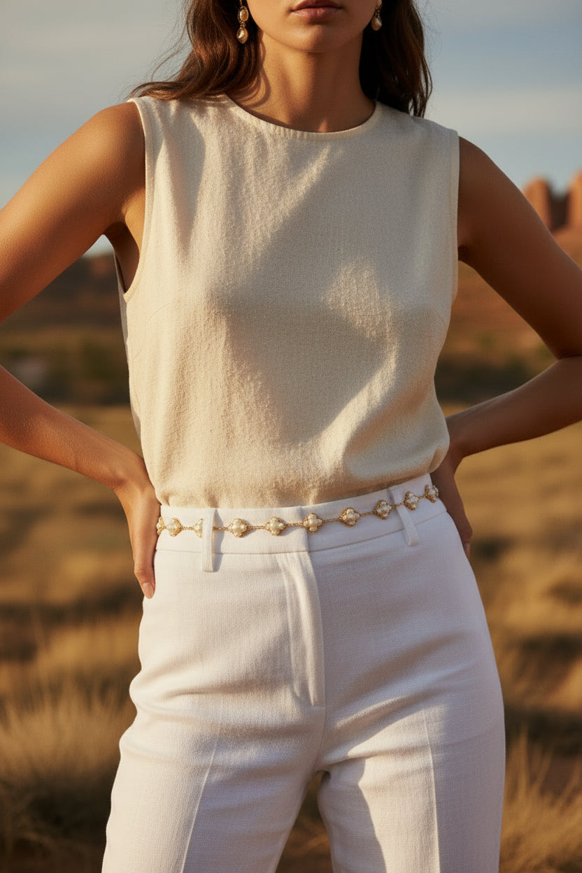 Pearl Gilded Clover Chain Belt