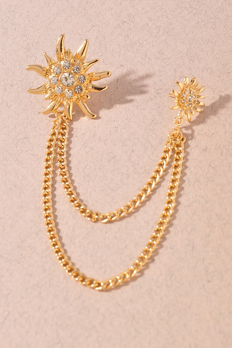 Rhinestone Sunburst Chain Brooch