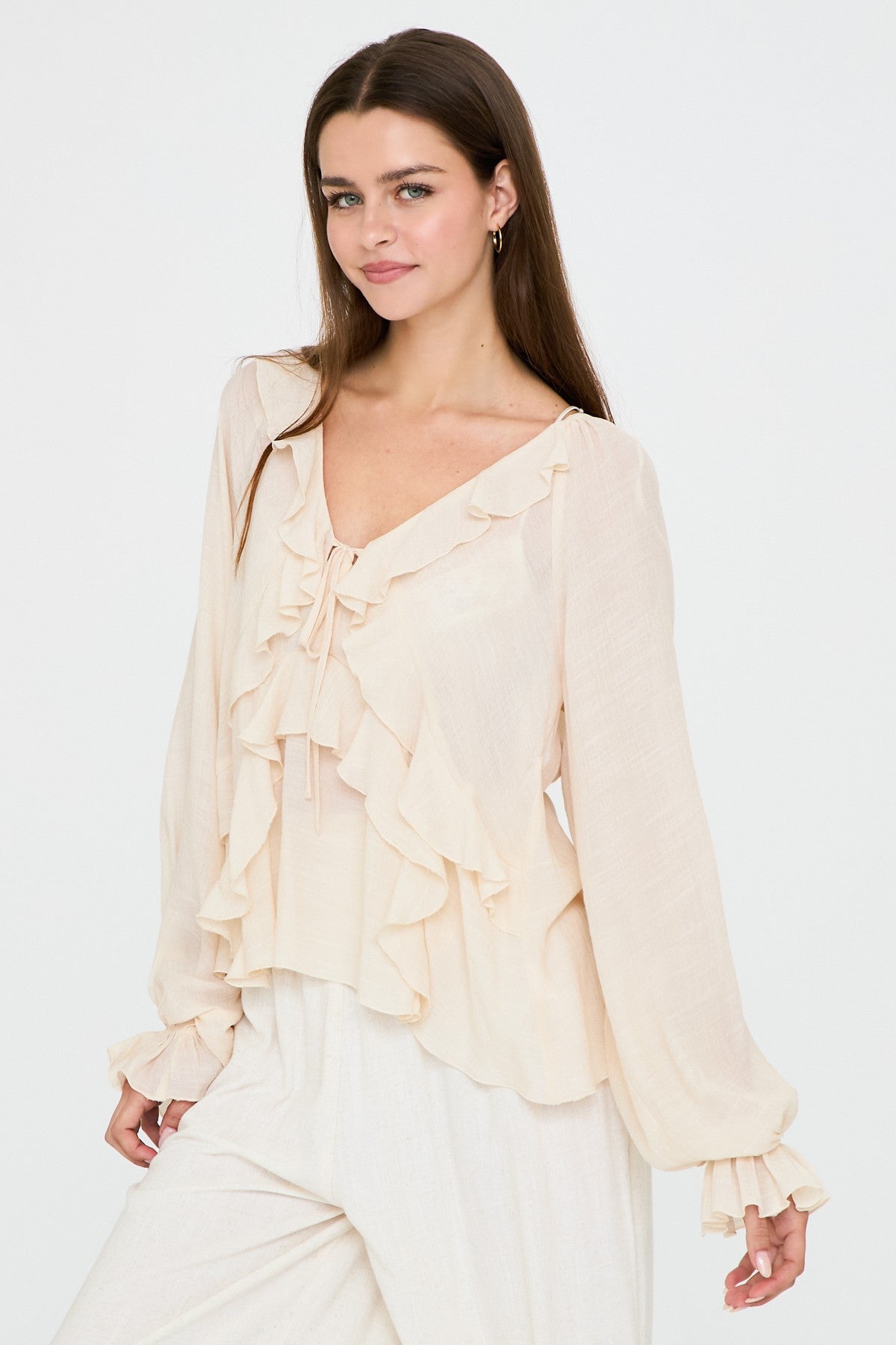 Chloe Long Sleeve Ruffle Detail Blouse