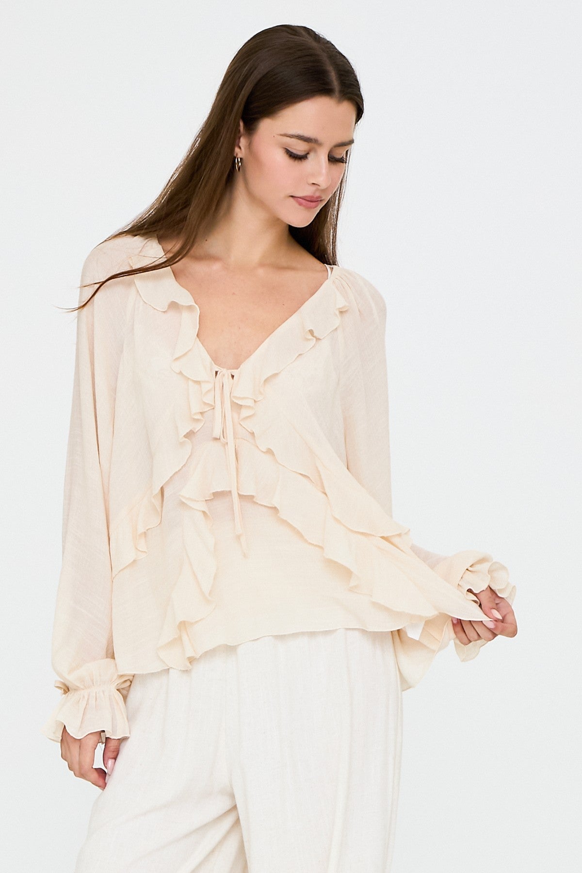 Chloe Long Sleeve Ruffle Detail Blouse