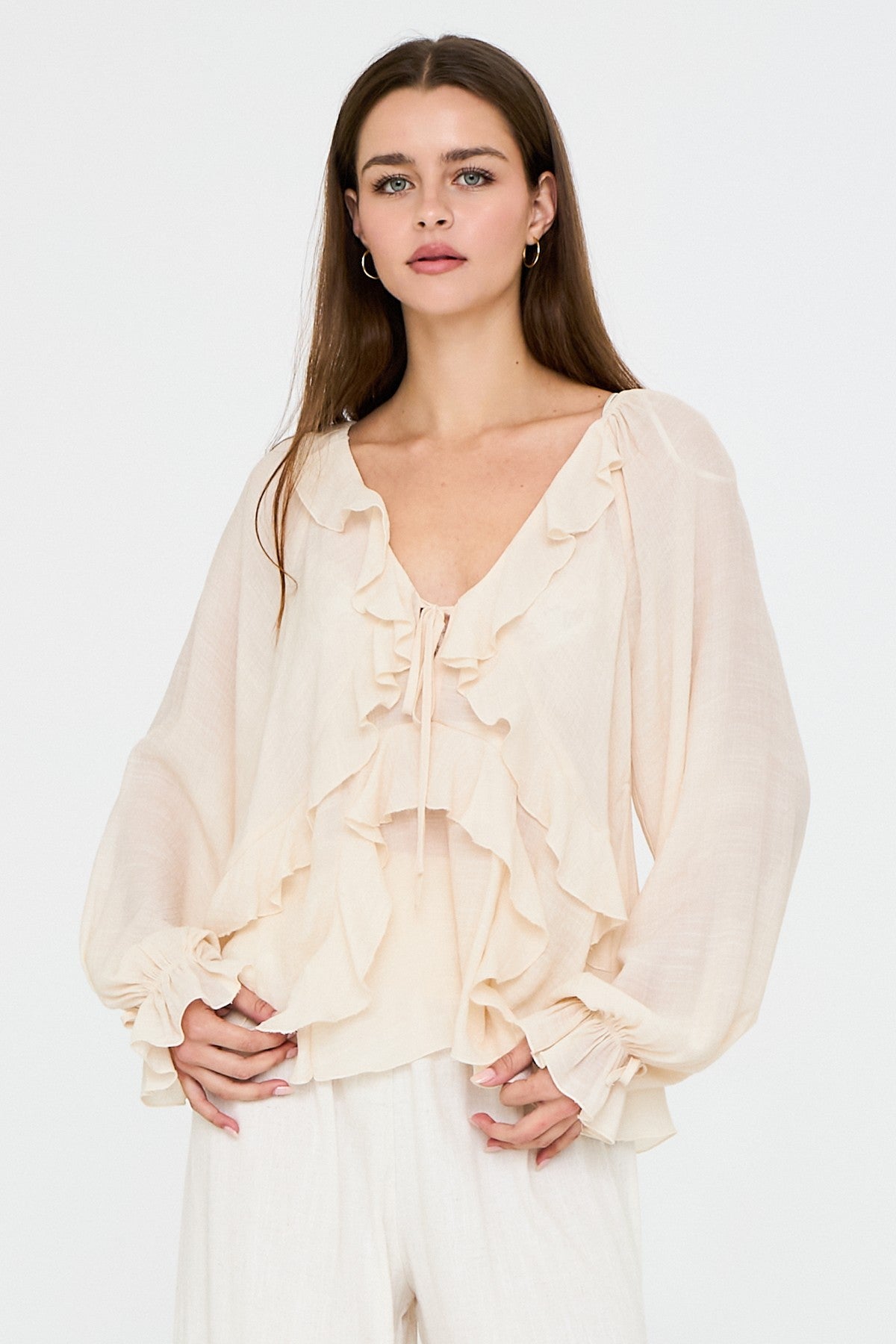 Chloe Long Sleeve Ruffle Detail Blouse