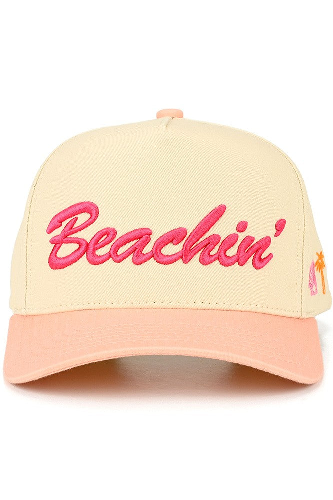 Beachin' Letter Embroidered On Two Tone Trucker Hat