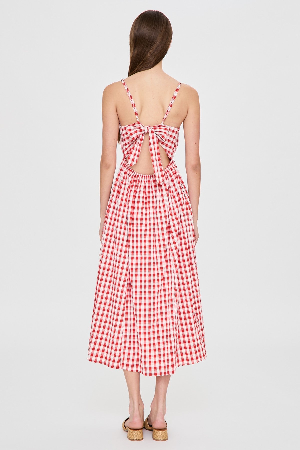 Summer Gingham Tie Back Cutout Midi Dress