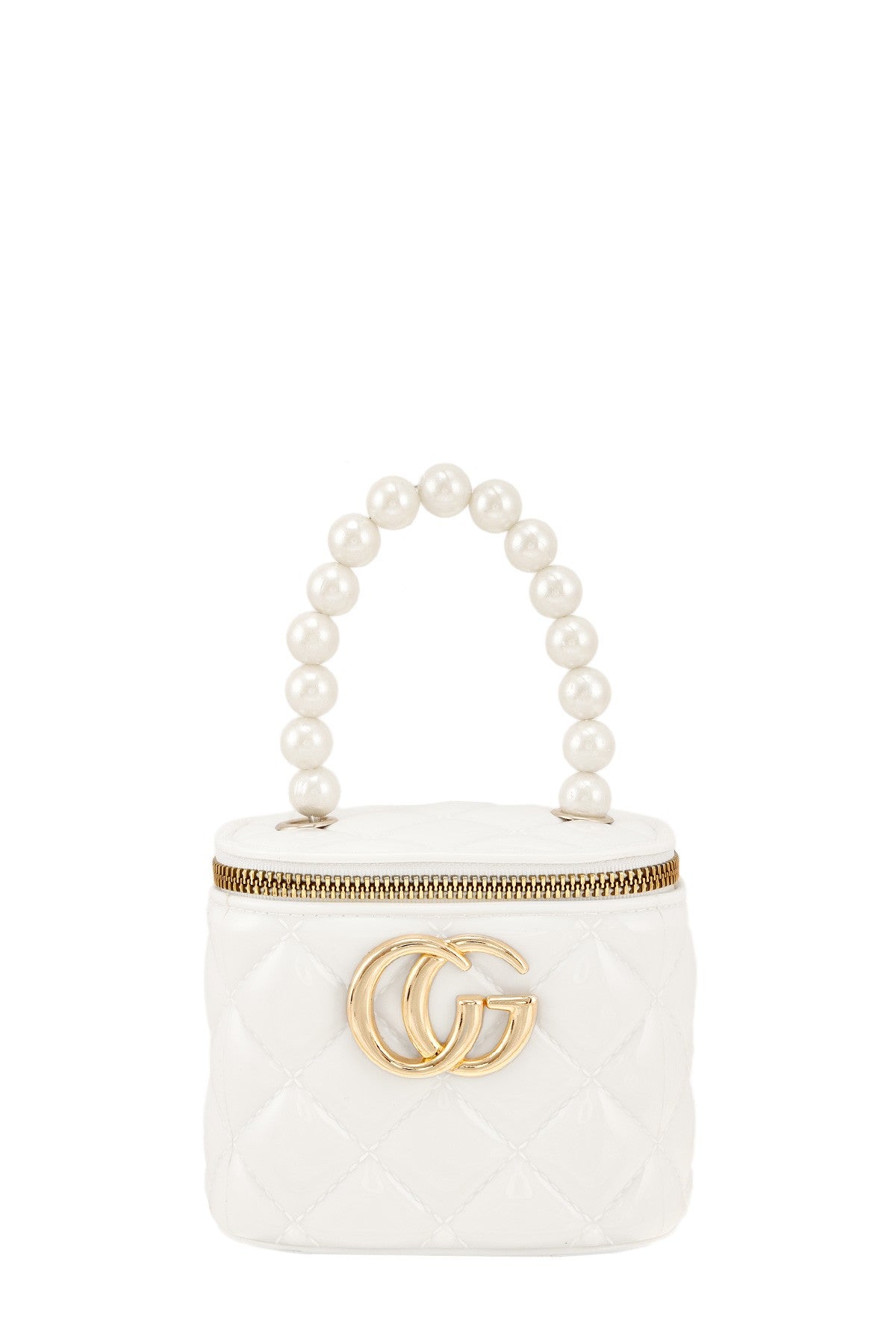 Quilted Vanity Handbag With Pearl Handle