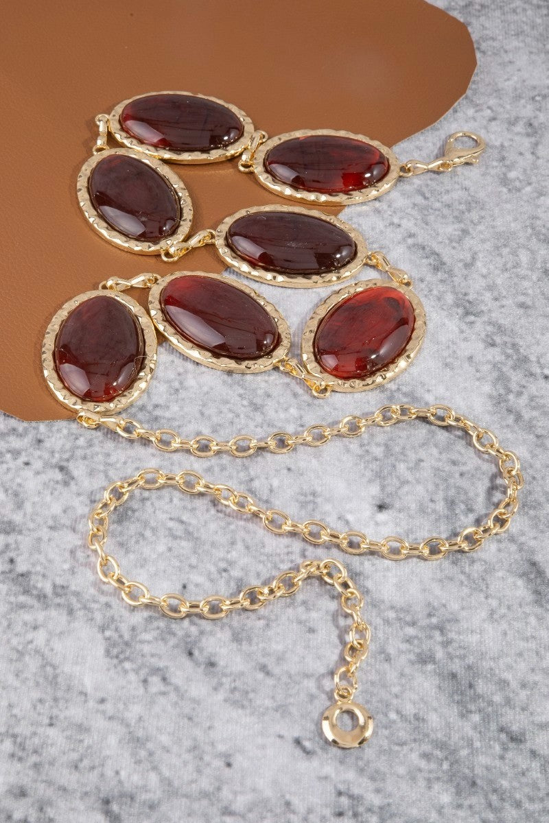 Oval Stone Gold Frame Chain Belt