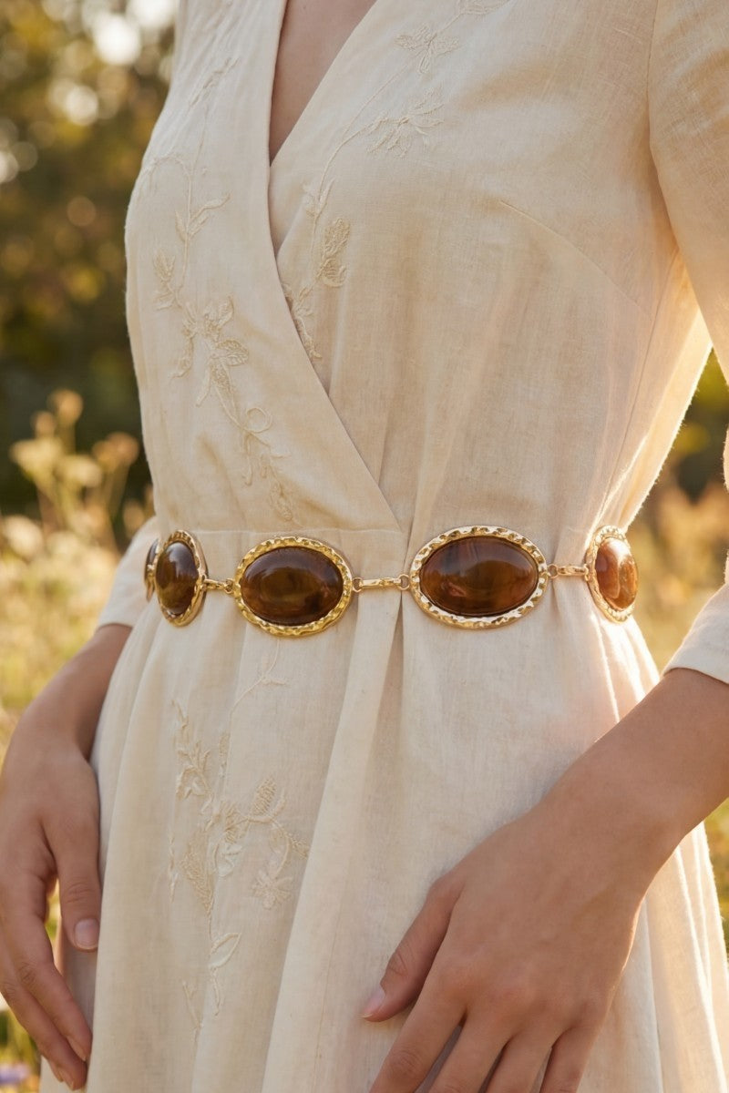 Oval Stone Gold Frame Chain Belt