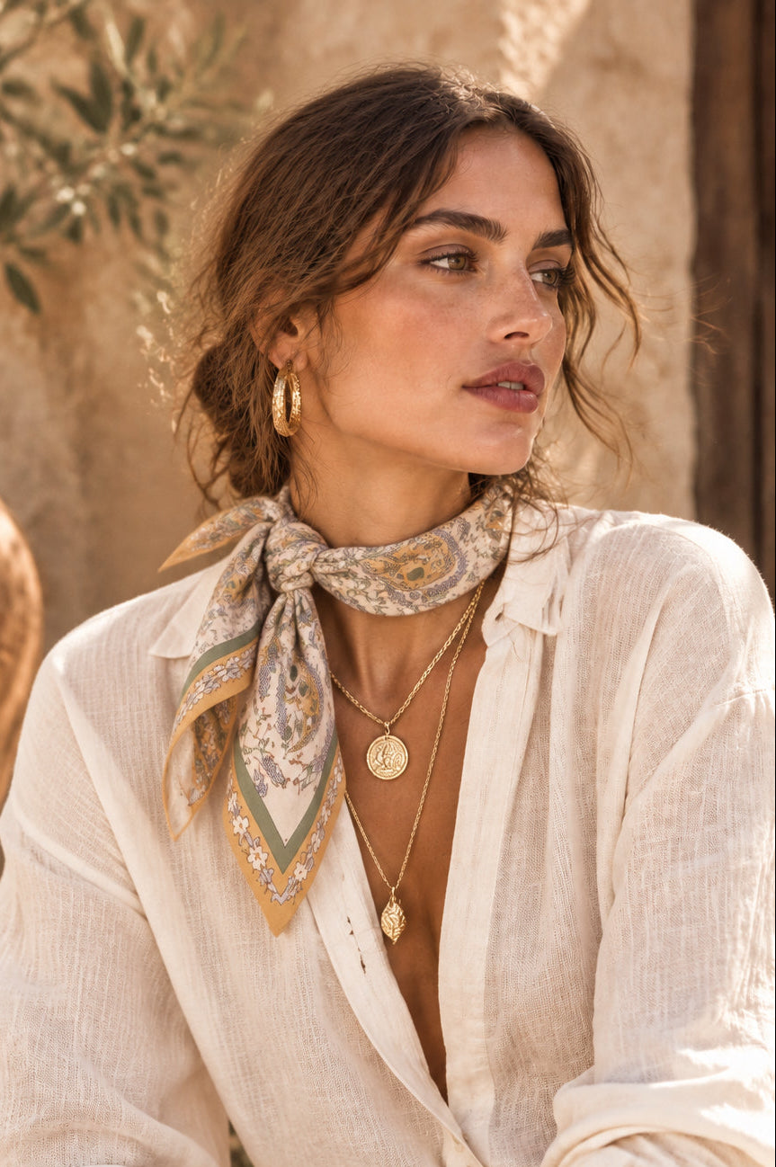 Marbella Paisley Floral Print Satin Square Scarf