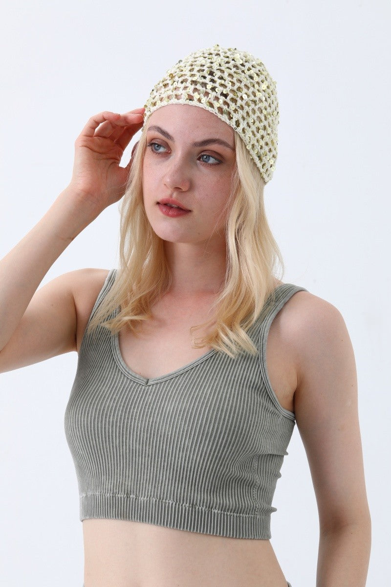 The night is Yours  Sequin Crochet Mesh Beanie
