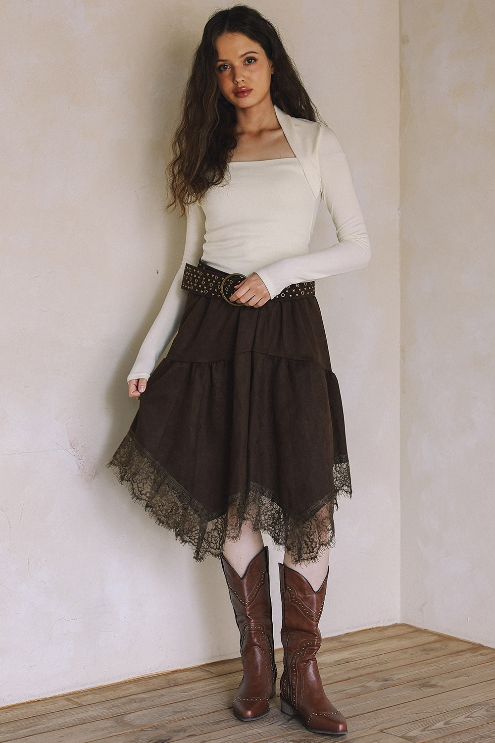 Maddie Asymmetrical Lace Trim Skirt