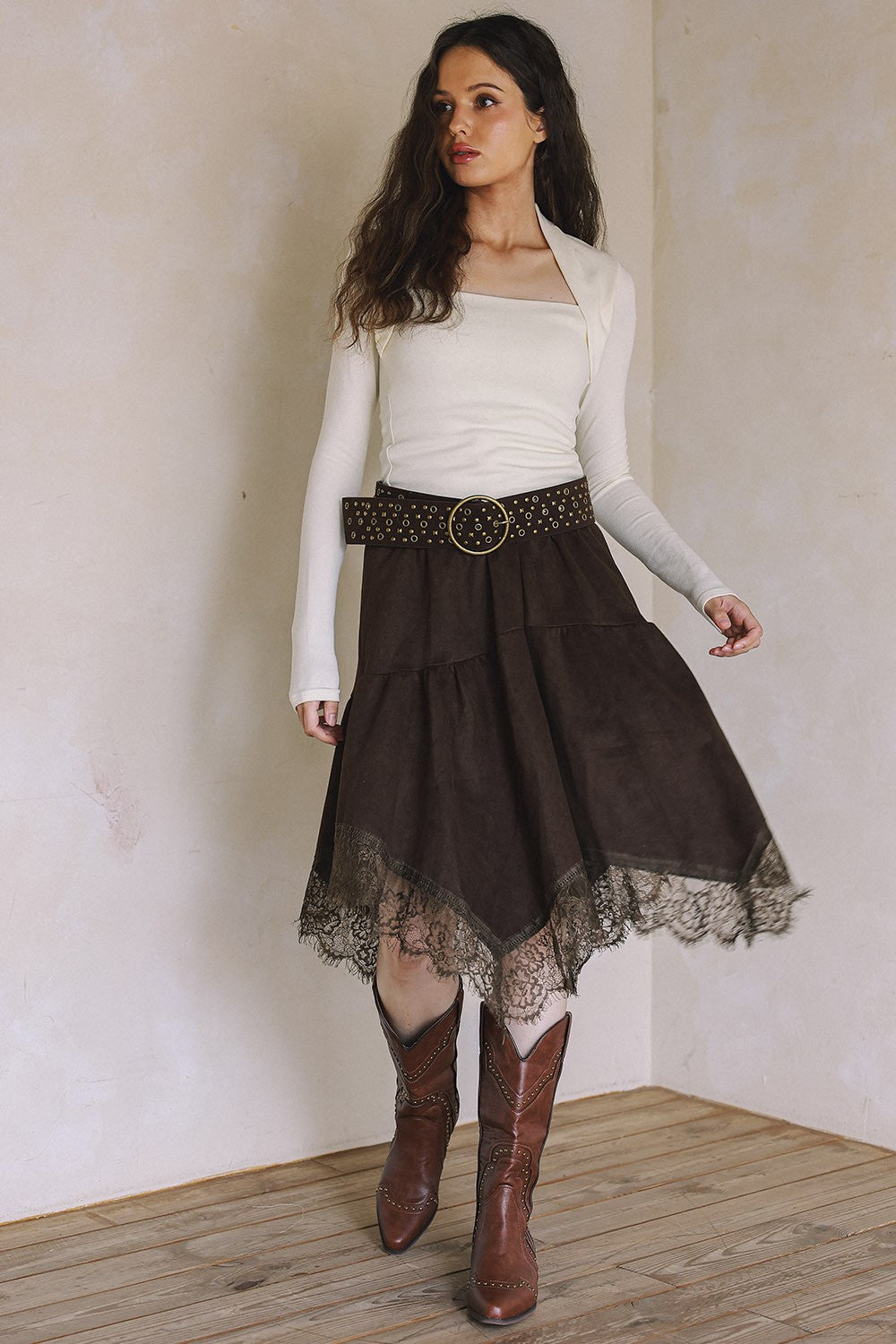 Maddie Asymmetrical Lace Trim Skirt