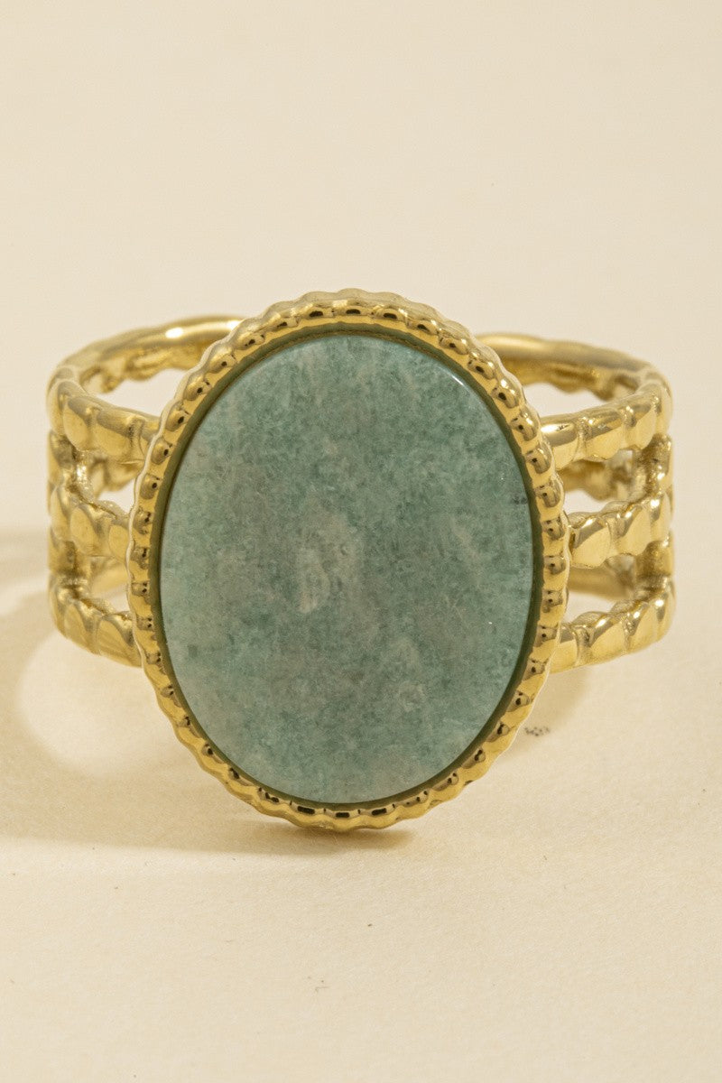 Marina Azul Oval Stone Beaded Bezel Triple Band Ring