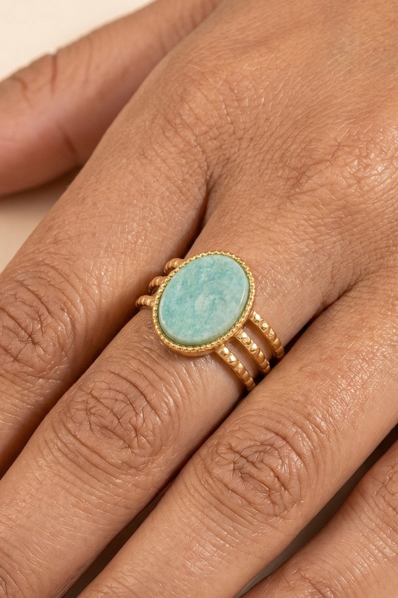 Marina Azul Oval Stone Beaded Bezel Triple Band Ring